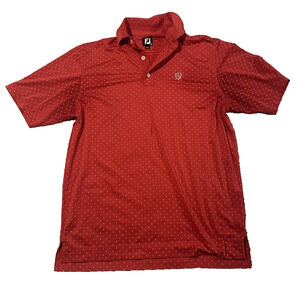 FootJoy Men’s Golf Polo Shirt Red Micro Dot Pattern HB Crest Performance Stretch